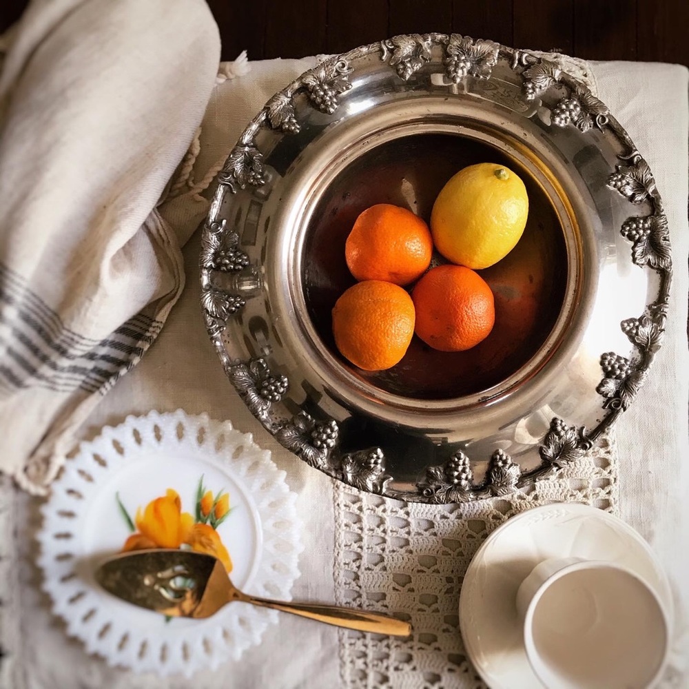 Vintage Pedestal Embossed Silver Plated Bowl